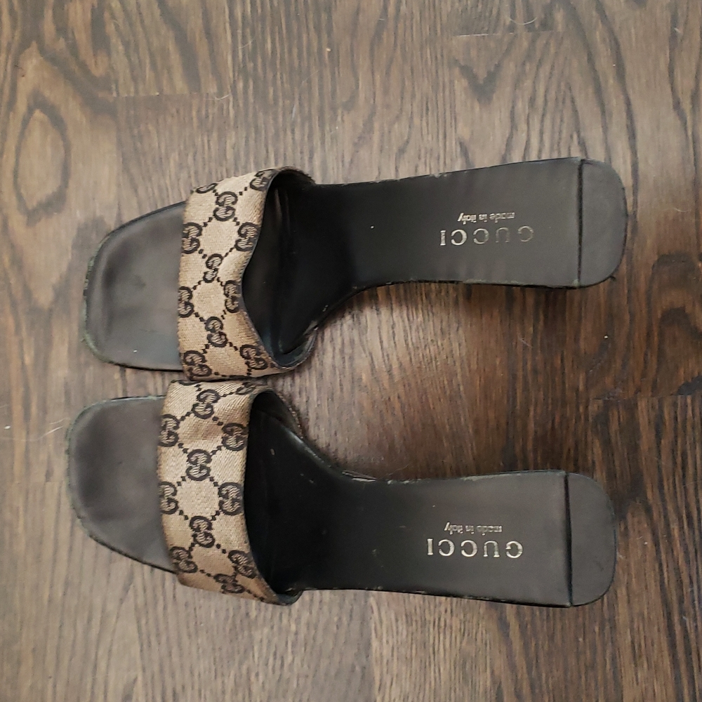 Authentic Vintage GUCCI Leather Canavas Clogs Mules
